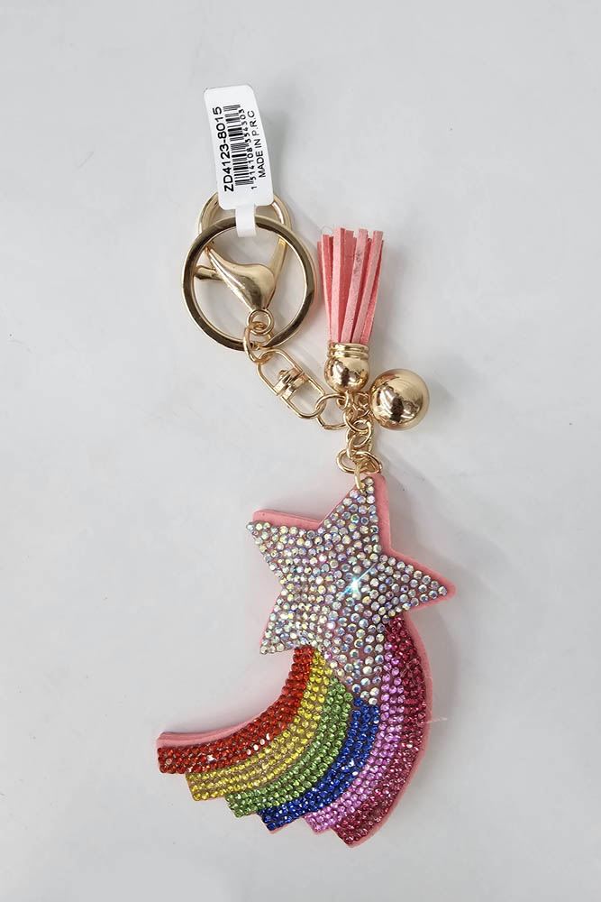 Diamante Rainbow Star Tassel Keyrings