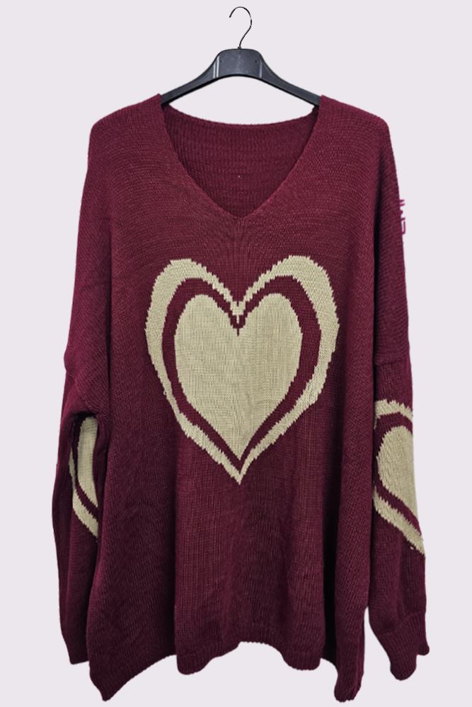 Heart Pattern Knitted Oversized Jumper