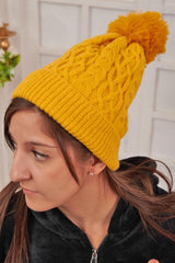 Beanie Cable Knit Pattern PomPom Acrylic Hat