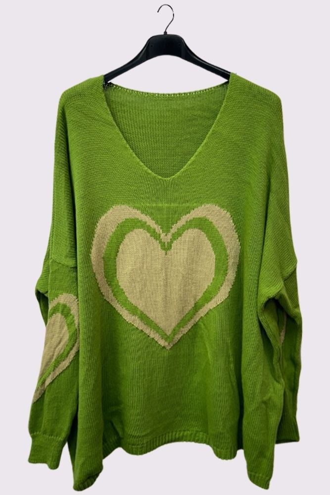 Heart Pattern Knitted Oversized Jumper