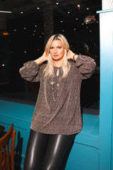 Sparkle Design Cuffed-Sleeve Top