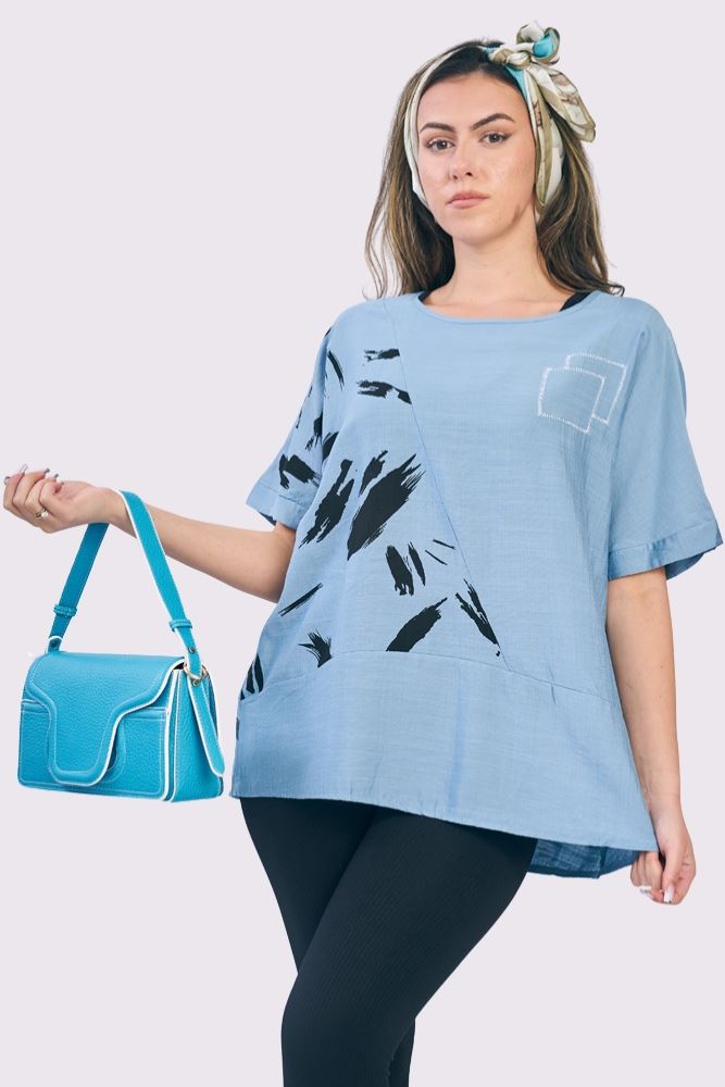 Brush Stroke Print Cotton Top