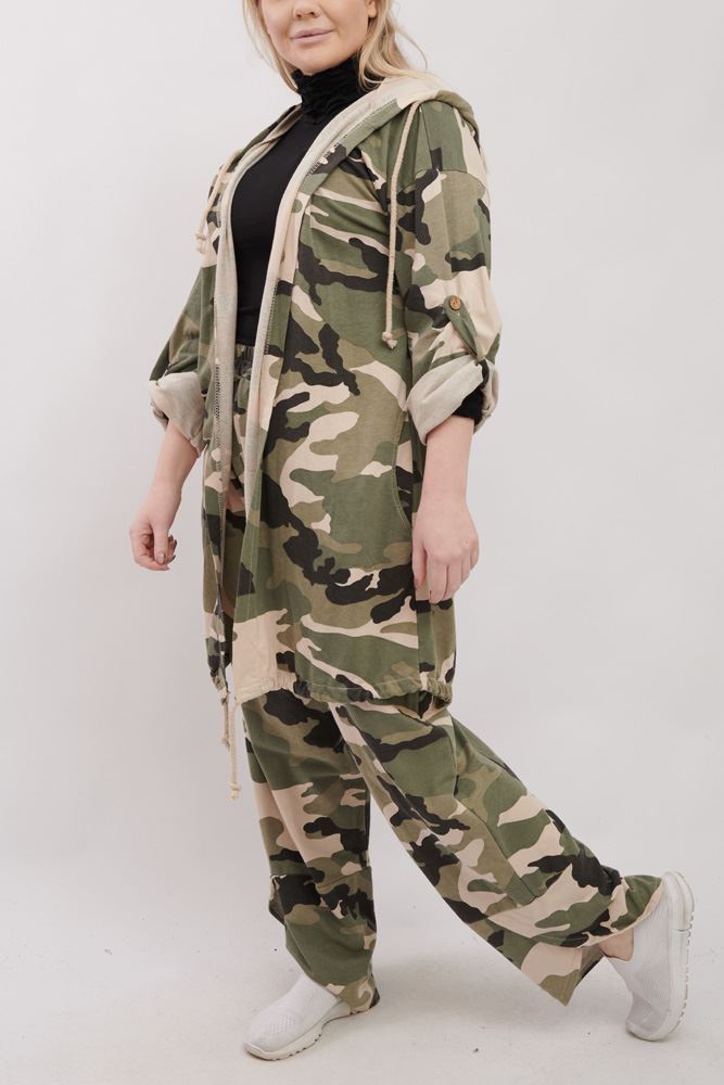 Camouflage Print Drawstring Hem Cotton Co-Ord