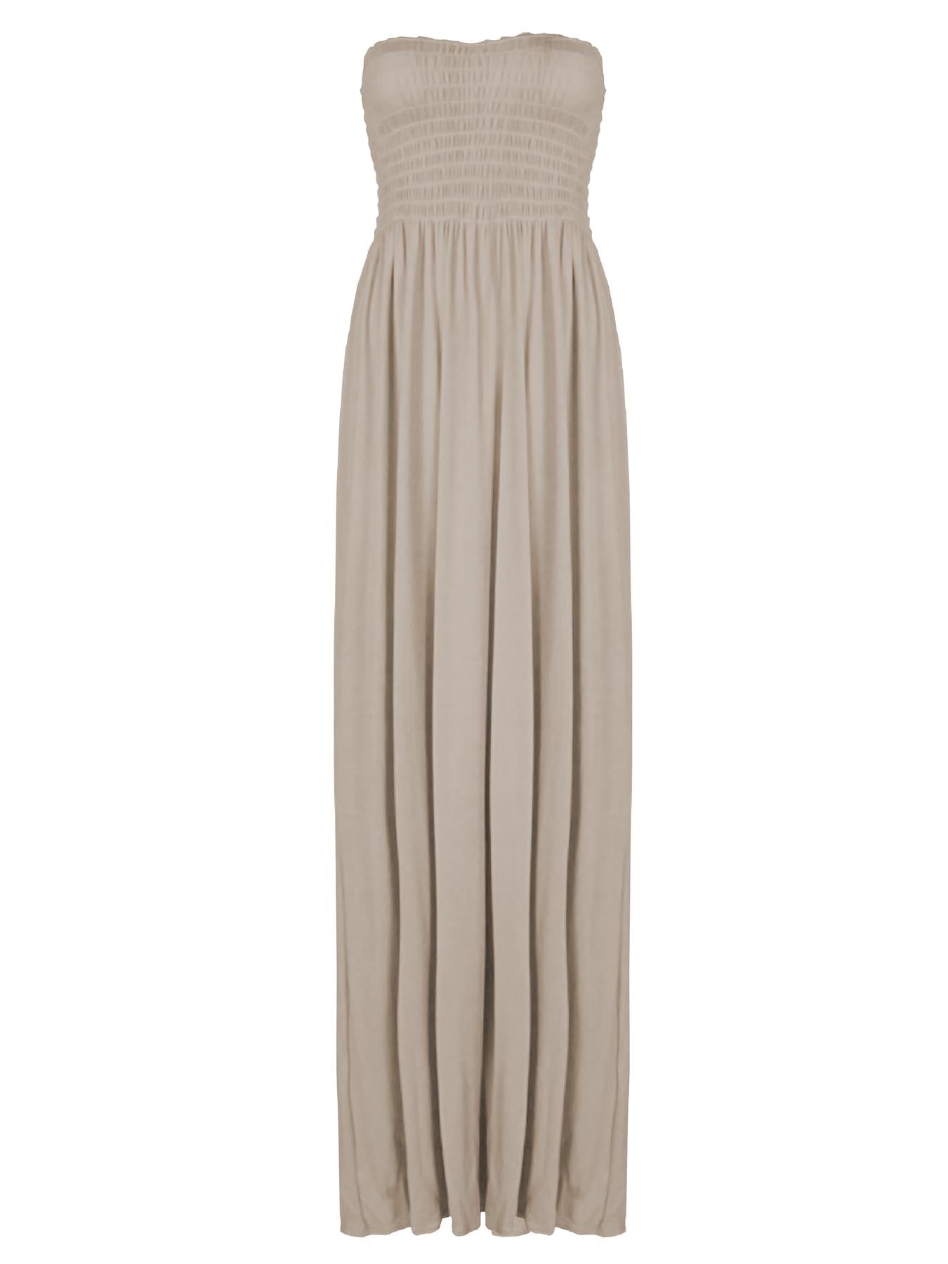 Plain Strapless Sheering Maxi Dress