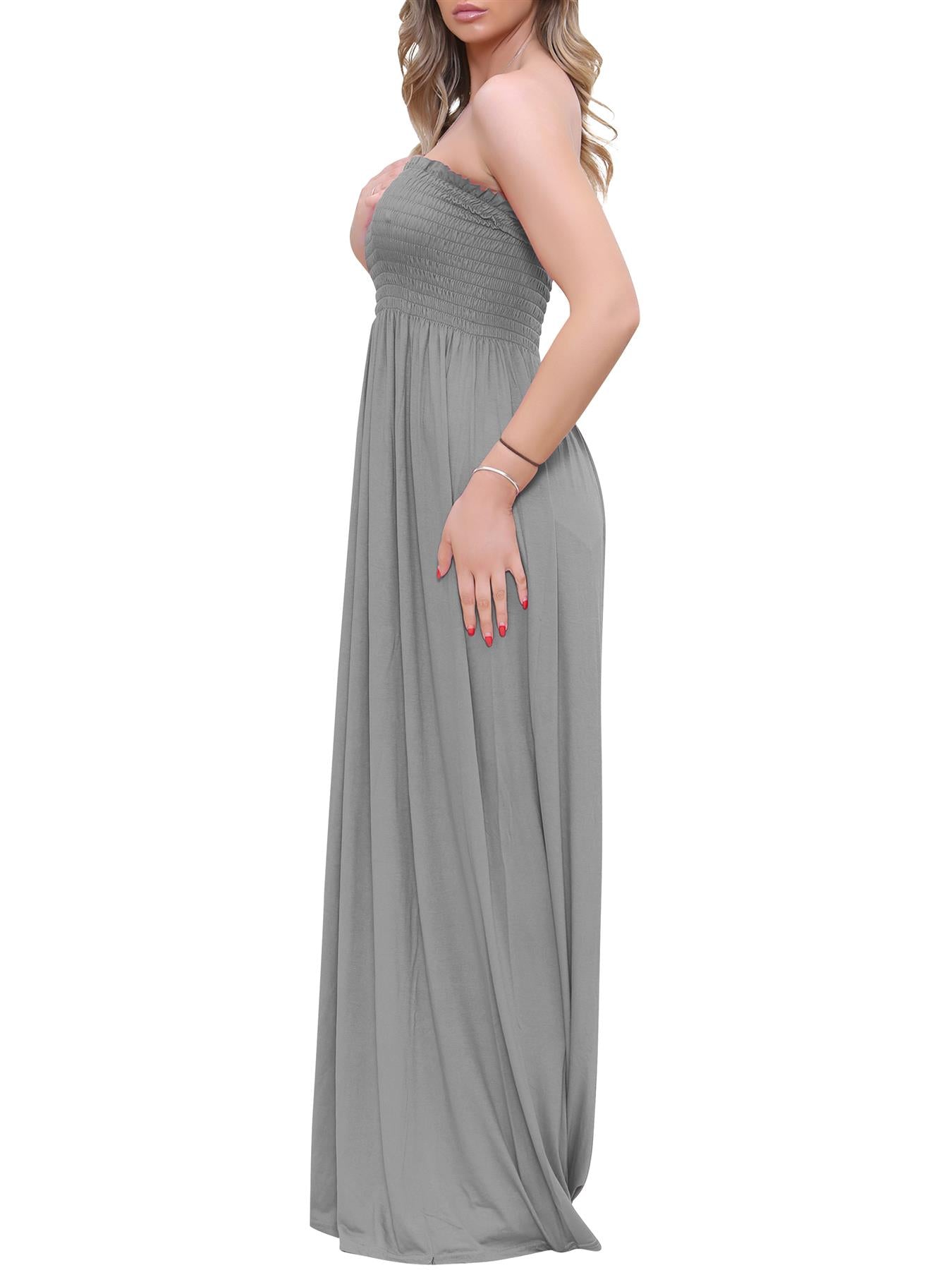 Plain Strapless Sheering Maxi Dress