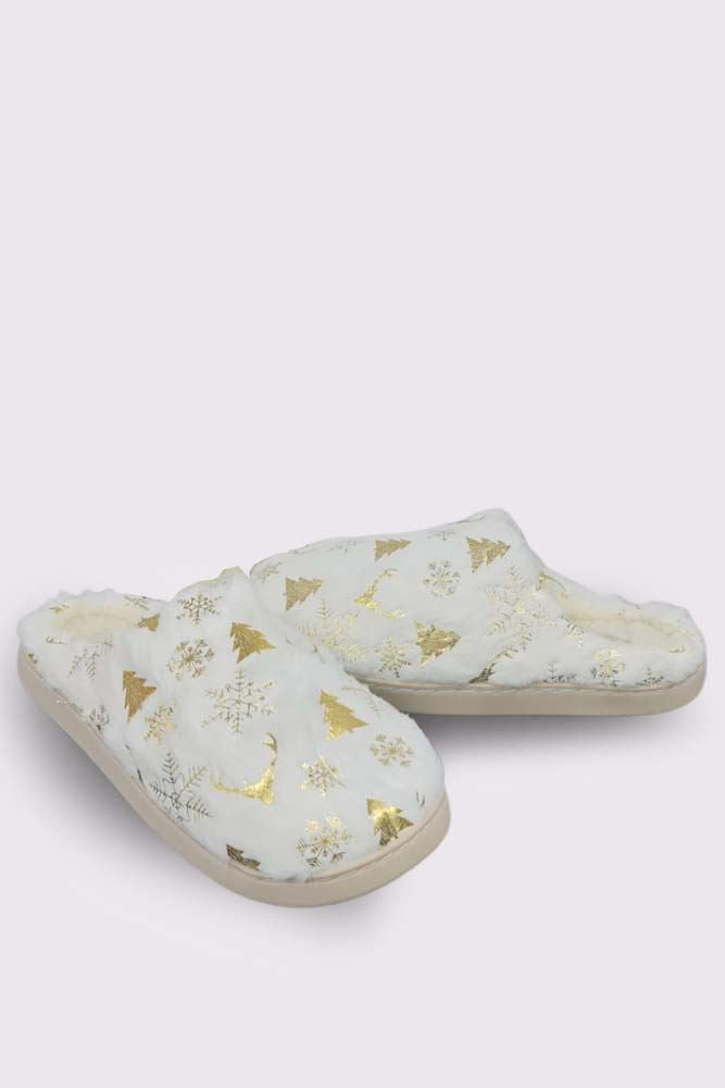 Snowflake Reindeer Fluffy Fur Mules Slipper