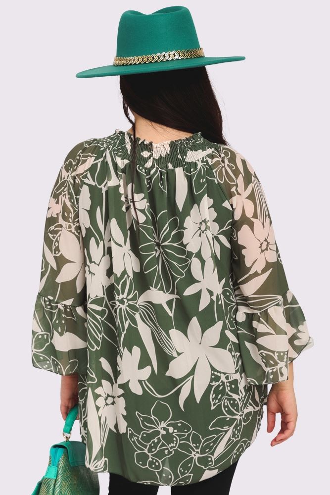 Floral Print Flared Sleeve Top