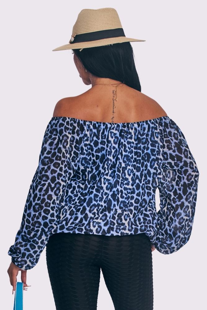 Leopard Print Oversized Drawstring Neckline Top