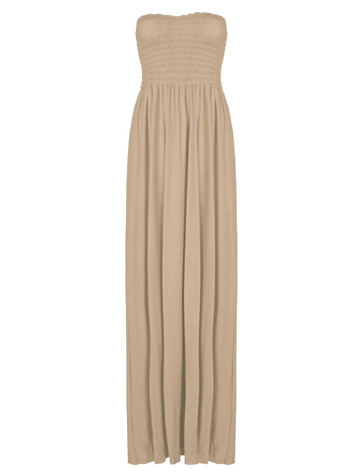 Plain Strapless Sheering Maxi Dress