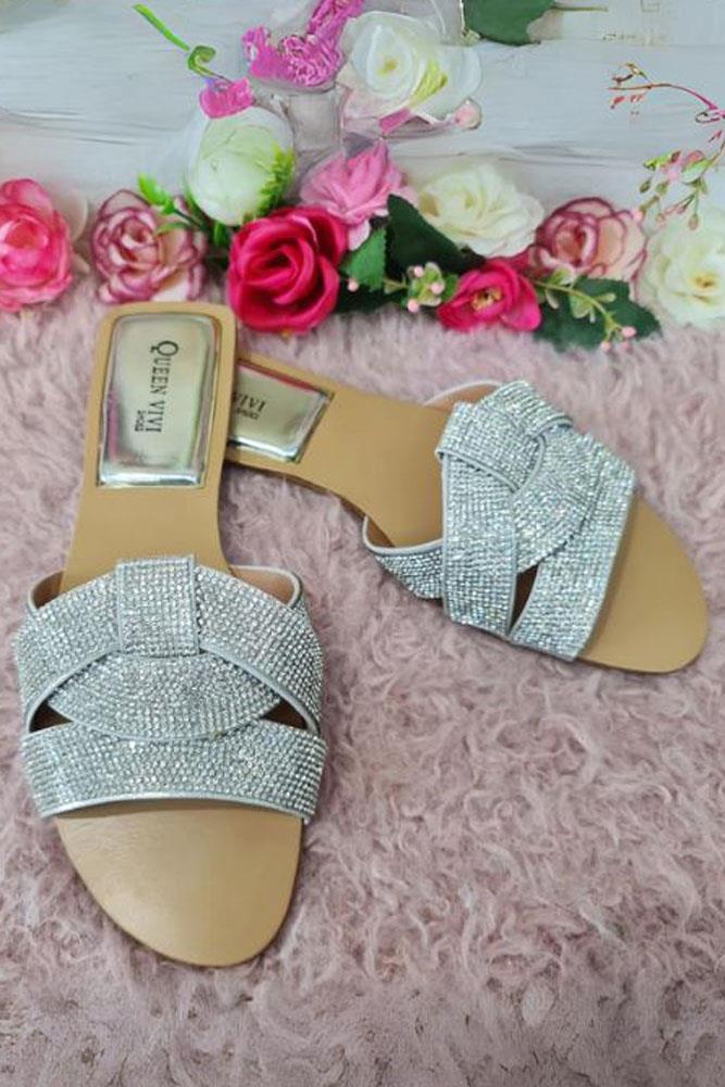 Rhinestone Twist Strap Flat Slider