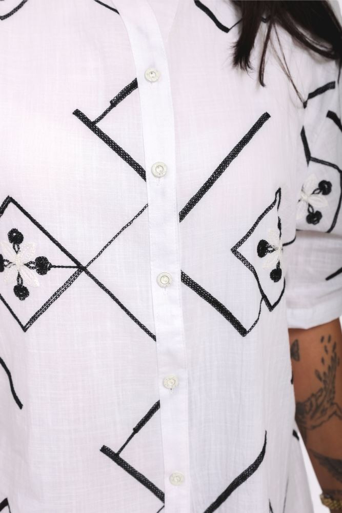 Aztec Print DipHem Button Up Cotton Shirt