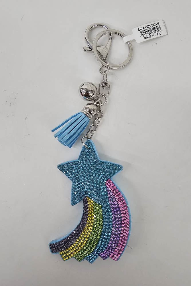 Diamante Rainbow Star Tassel Keyrings