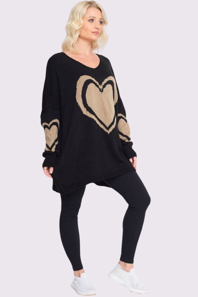 Heart Pattern Knitted Oversized Jumper