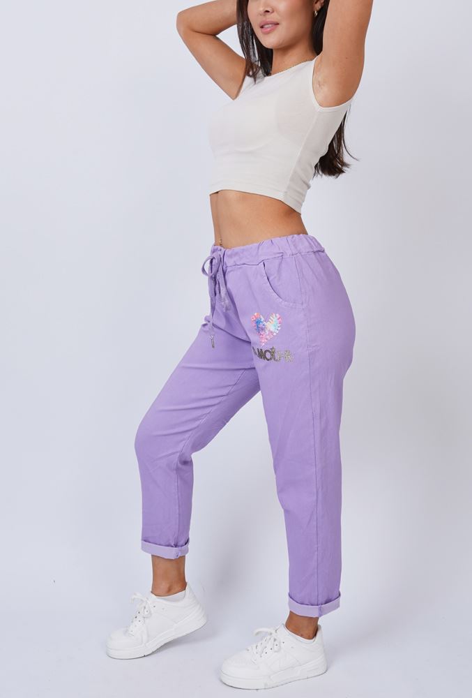 Heart Motif Drawstring Magic Pants