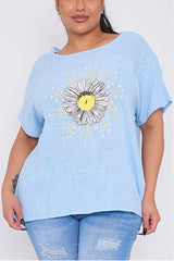 Sun Flower Print Cotton Top