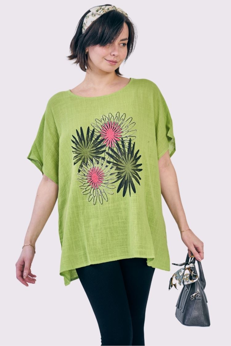 Dahlia Flower Print Cotton Top