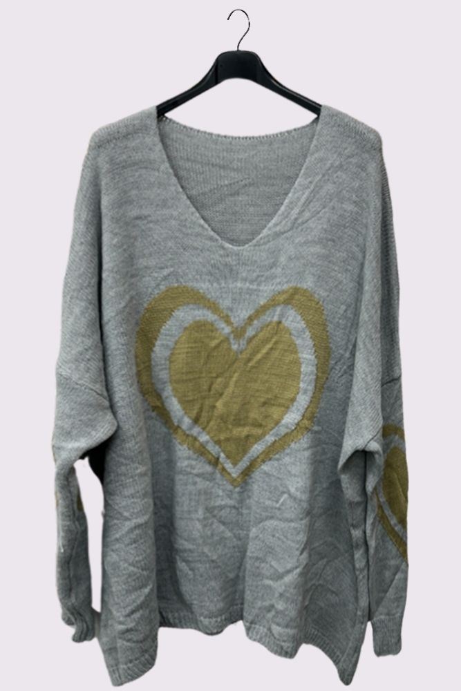 Heart Pattern Knitted Oversized Jumper