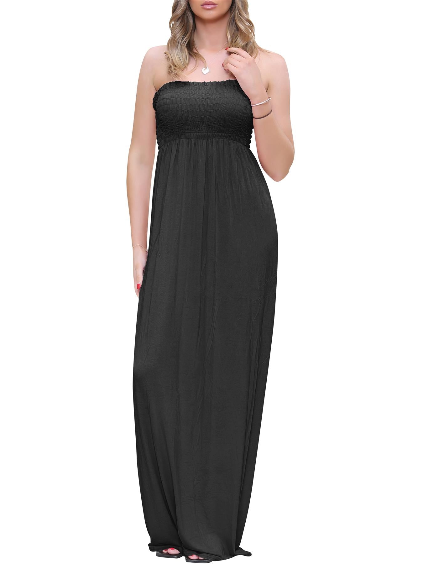 Plain Strapless Sheering Maxi Dress