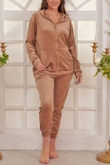 Plain Zip Up Hooded Co-Ord Loungewear