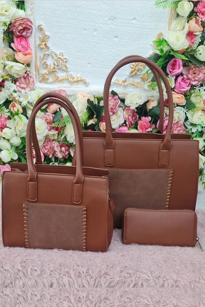 Leather Two Handle Shoulder Bag Set