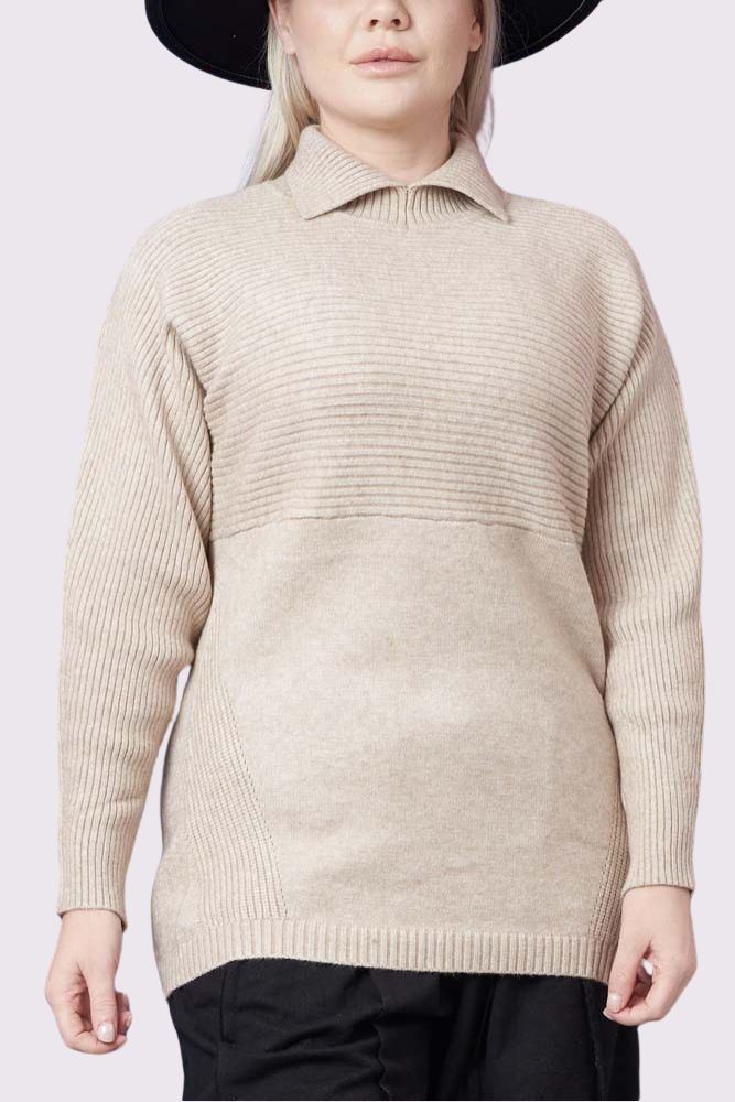 Plain Ribbed Collar Jumper