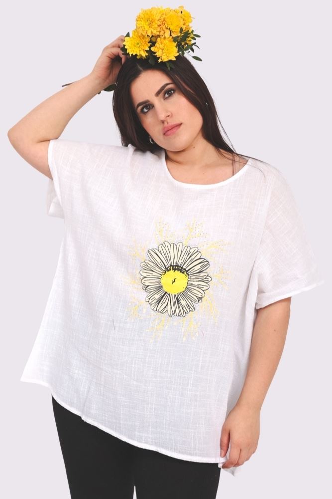 Sun Flower Print Cotton Top