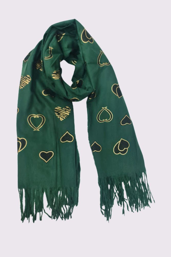 Heart Print Soft Feel Tassel Scarves