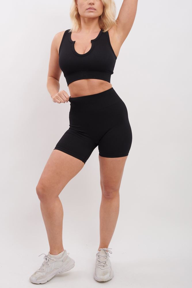 Plain Seamless Ribbed Gym Wear Shorts