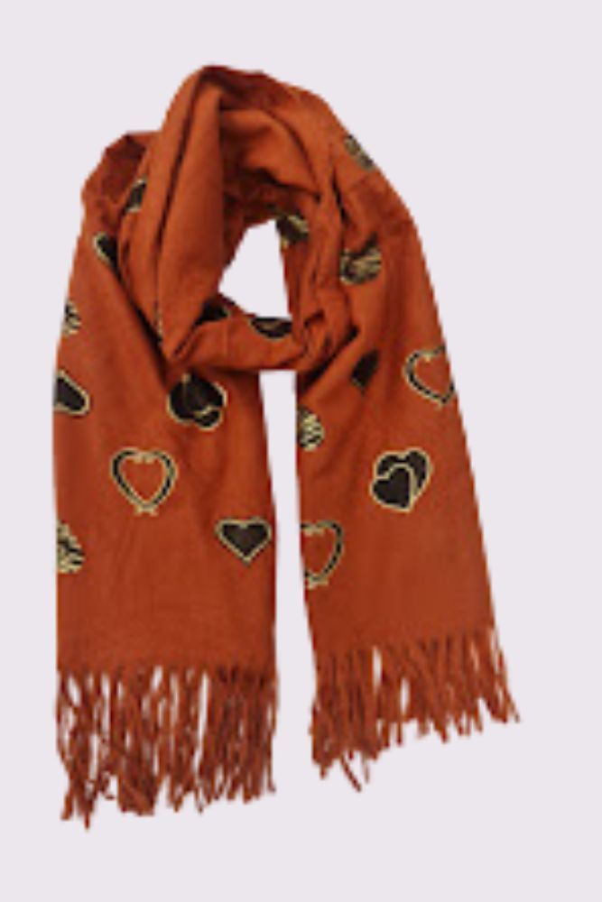 Heart Print Soft Feel Tassel Scarves