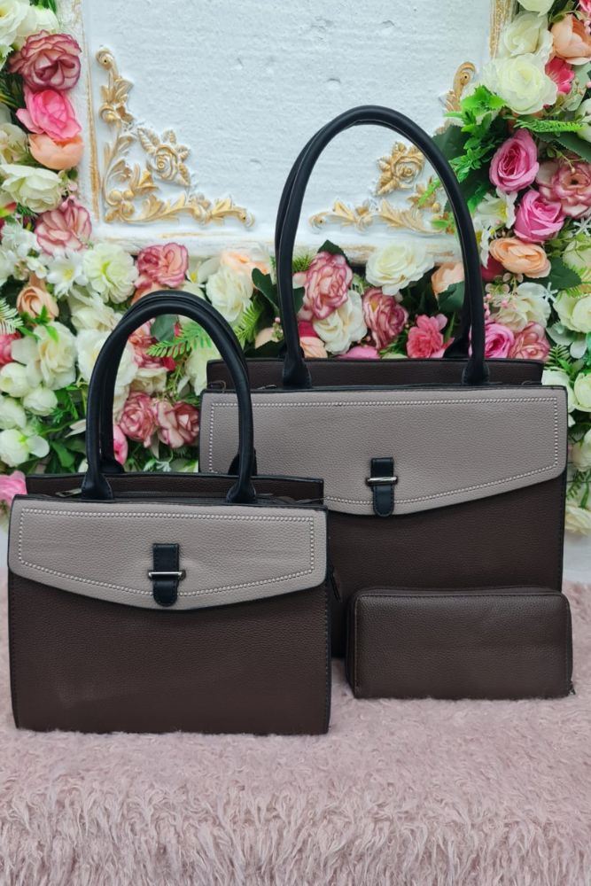 Two Tone Double Handles Shoulder Bag Set