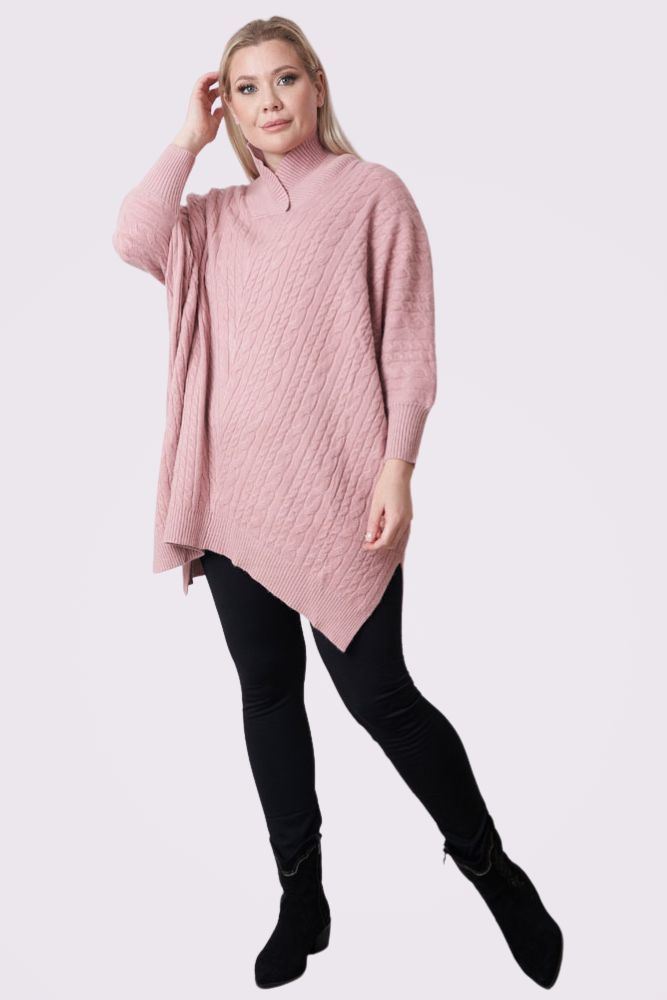 Cable Knit Pattern Ribbed Split Top