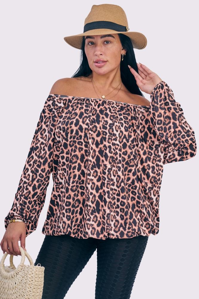 Leopard Print Pleated Elastic Hem Top