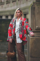 Floral Leopard Padded Pattern Front Pockets Jacket