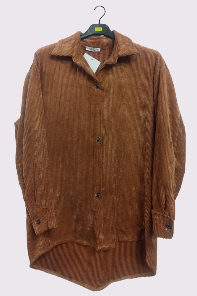 Corduroy Dip Hem Button Closure Shirt