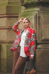 Floral Leopard Padded Pattern Front Pockets Jacket