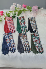 Abstract Geometric Pattern Soft Tassel Gloves