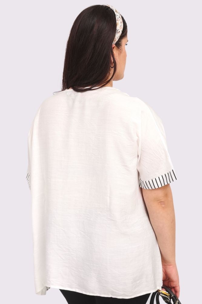 Stripe Print Side Button Detail Cotton Top