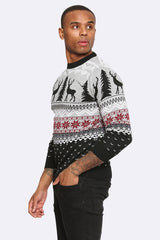 Forest Deer & Tree Seamless Pattern Mens Knitted Jumper