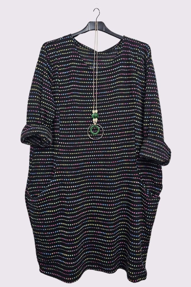 Multicoloured Stripes Front Pockets Necklace Dress