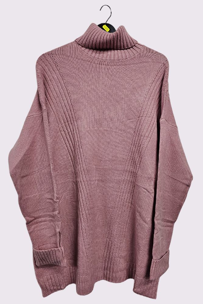 Ribbed Stripe Pattern Cowl Neck Tunic Jumper