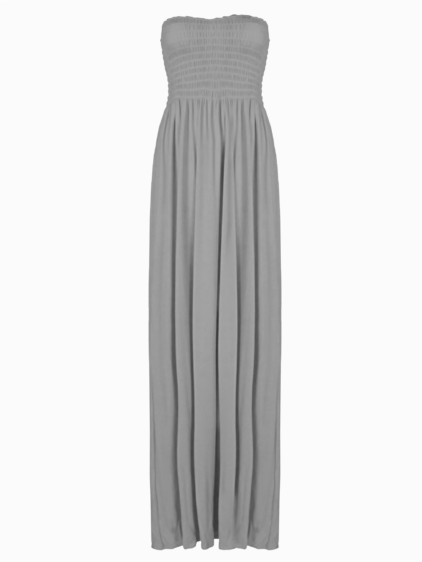 Plain Strapless Sheering Maxi Dress