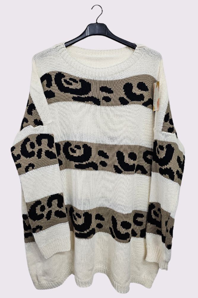 Leopard Stripe Oversized Knit Style Jumper