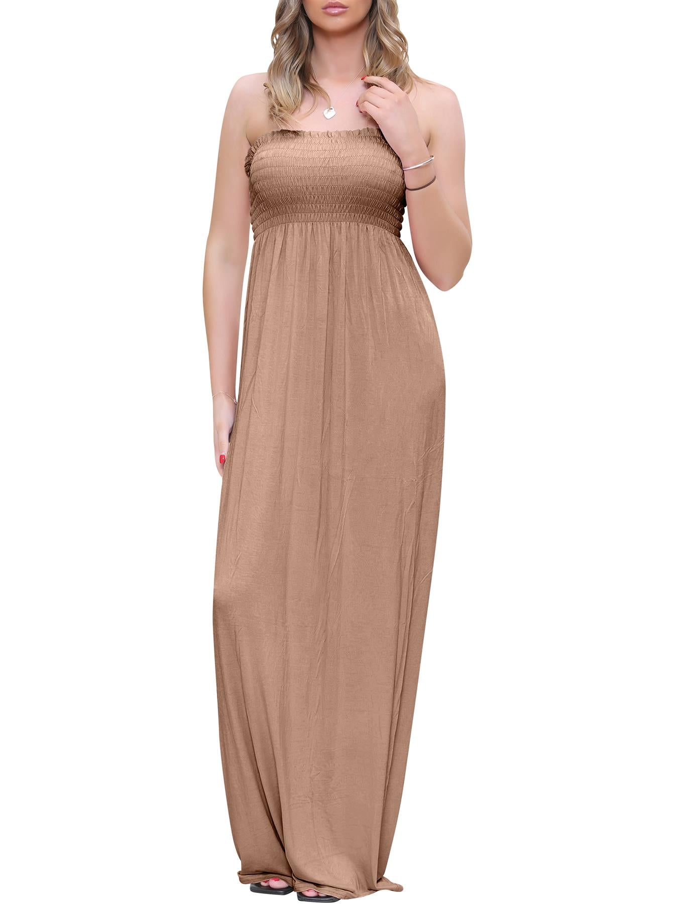 Plain Strapless Sheering Maxi Dress