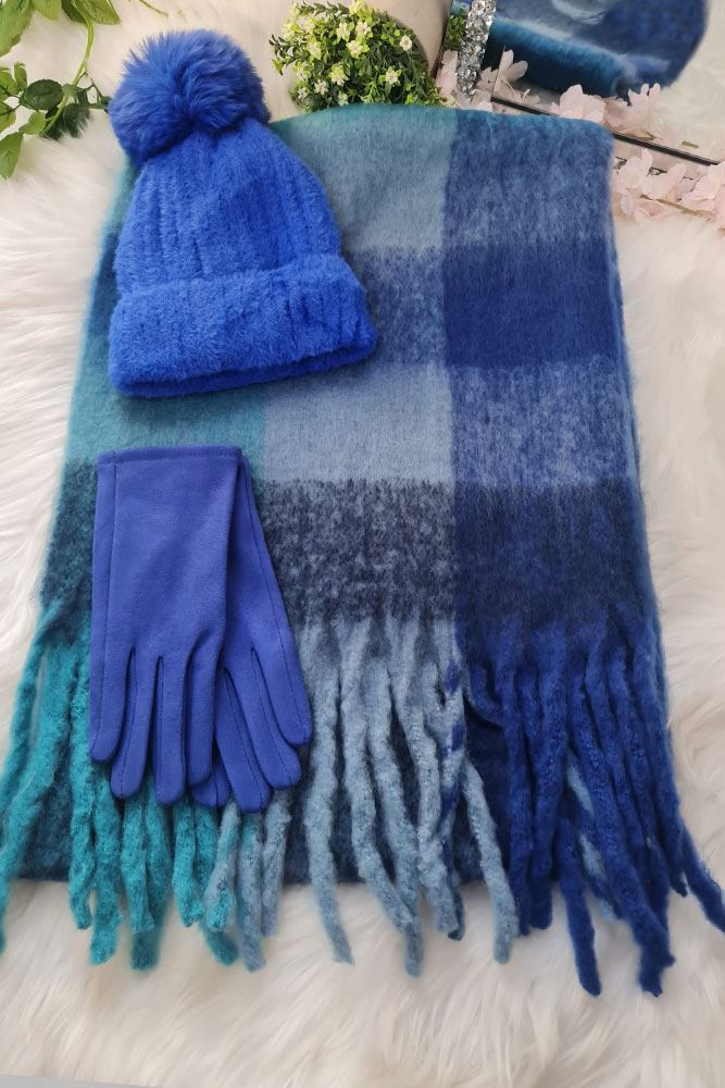 Check Pattern Soft Feel Hat Glove Scarves