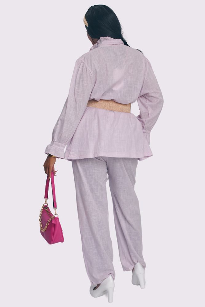 Plain Collar Button Up Cotton Co-Ord Set