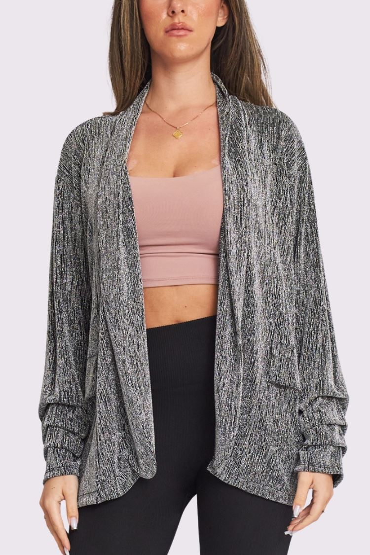 Metallic Shimmer Ruffle Sleeve Jacket