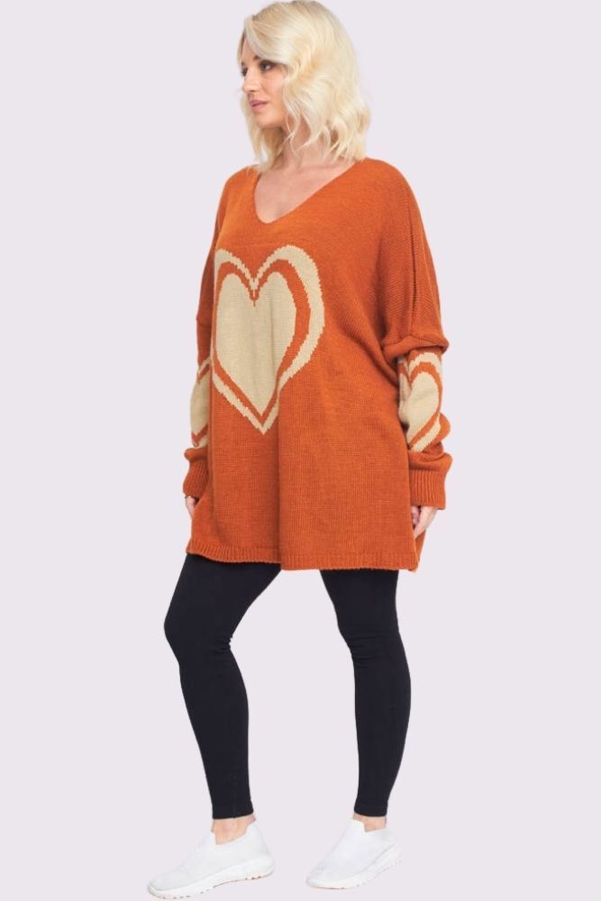 Heart Pattern Knitted Oversized Jumper