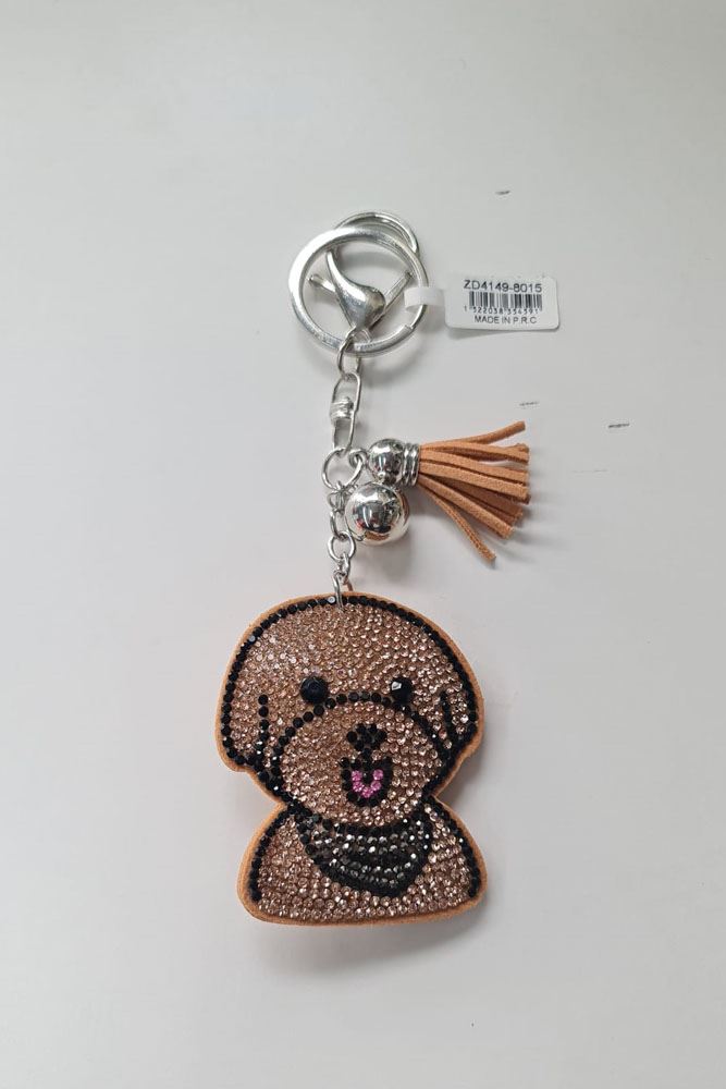 Diamante Dog Face Chain Tassel Keyrings