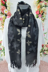 Butterfly Print Soft Feel Tassel Scarves