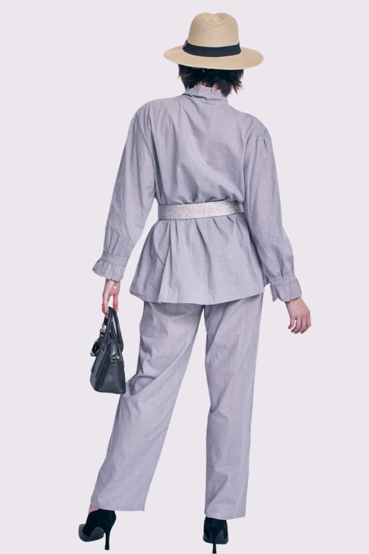 Plain Collar Button Up Cotton Co-Ord Set